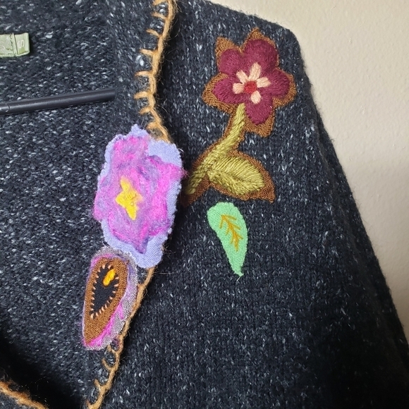 Relais Mohair Blend Floral Applique Sweater 2 Button Blazer-Size S - Picture 4 of 9